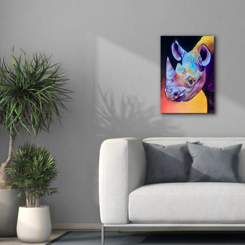 «Rhino - Suzi» par Dawg Painter, art mural sur toile, H 26 po x l 18 po x P 0,75 po