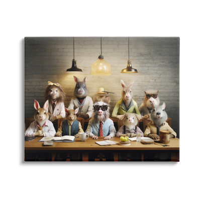 Animaux sauvages à table sur toile
