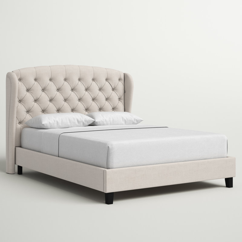 Autrey Upholstered Wingback Bed, California King, Beige