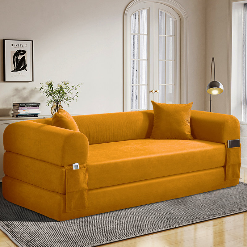 Boneless 3-Seats Convertible Floor Sofa Bed with Storage Pocket, Corduroy Folding Mattress Sofa with Zipper Closure, Floor Lounge Couch for Living Room, Bedroom