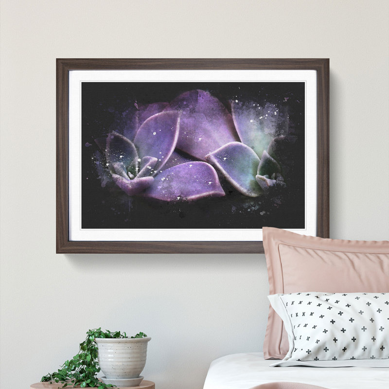Lilac & Green Succulent Plant Paint Splash - Picture Frame Graphic Art, 33cm H x 45cm W x 2cm D, Walnut Framed