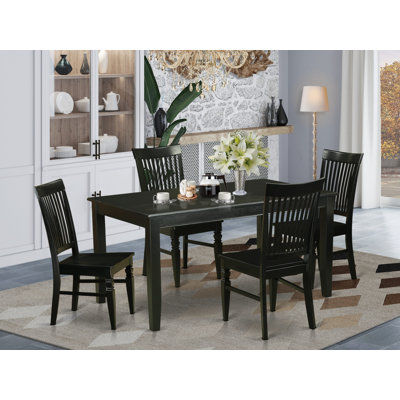 5 Piece Dining Set Includes a Rectangle Dining Room Table and 4 Kitchen Chairs, Black