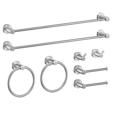 Ensemble de 8 accessoires de quincaillerie de salle de bain, ensemble de porte-serviettes en acier inoxydable de 24 po d'épaisseur Sus304, supports à serviettes modernes pour salle de bain à fixation murale
