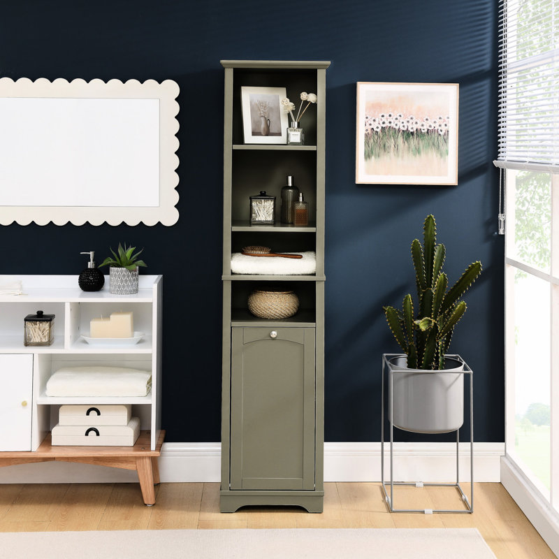 Rangement pour salle de bain 64 po - 4 tablettes réglables et panier à linge avec rangement gris, Gris