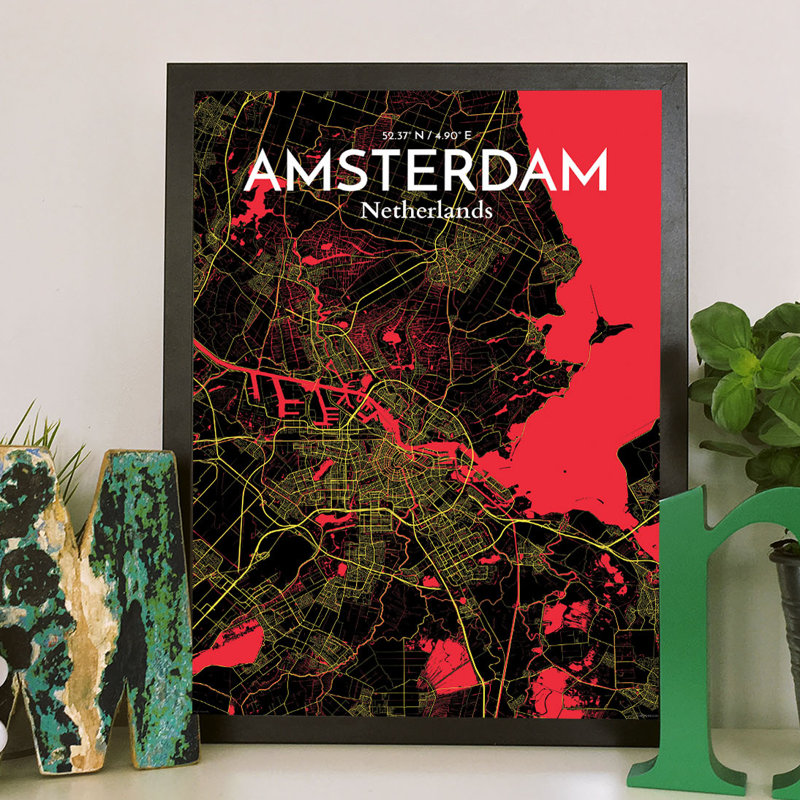 Amsterdam City Map - No Frame Print, 50.8cm H x 40.6cm W x 0.1cm D