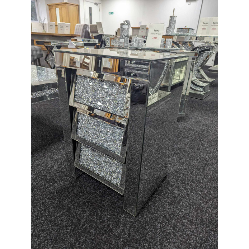 Nova 3 Drawer Mirrored Bedside Table