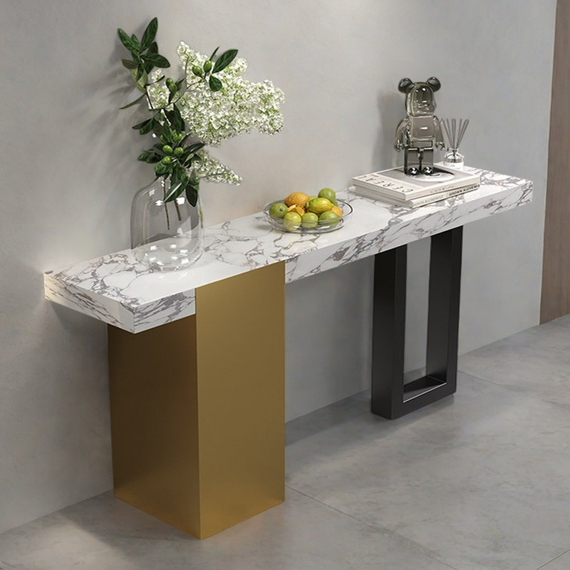 Console artistique de luxe, Blanc / Gris, H 33,5 po x l 63 po x P 13,8 po