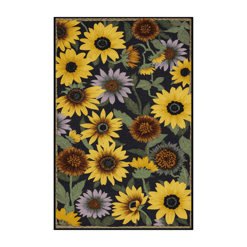 Machine Washable Botanical Brown Area Rug