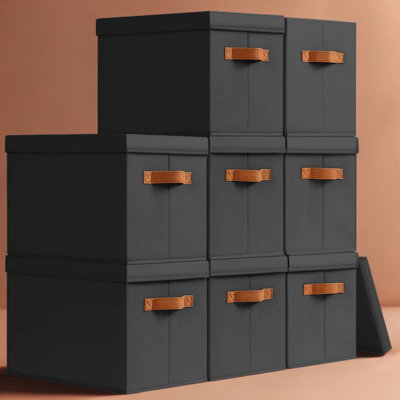 Fabric Storage Bins with Lids, Foldable Decorative Storage Baskets for Shelves, Stackable Organizer Boxes with Handles for Home, Nursery, Dorm
