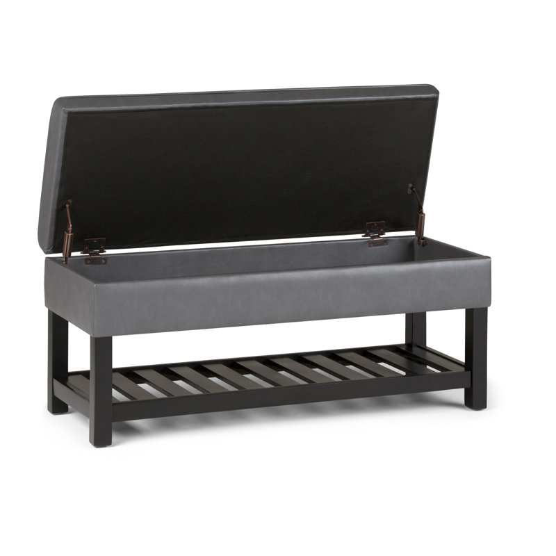 Stone Grey Tufted Faux Leather Storage Bench with Open Bottom