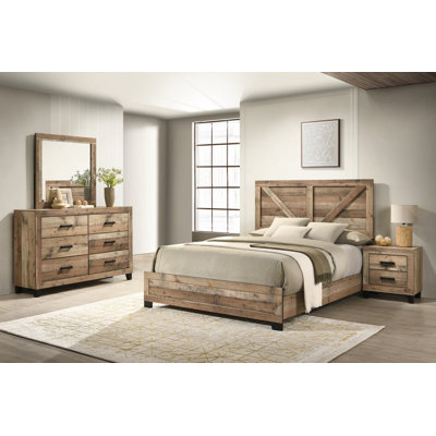 Ensemble de chambre à coucher 4 pièces en pin brun patiné