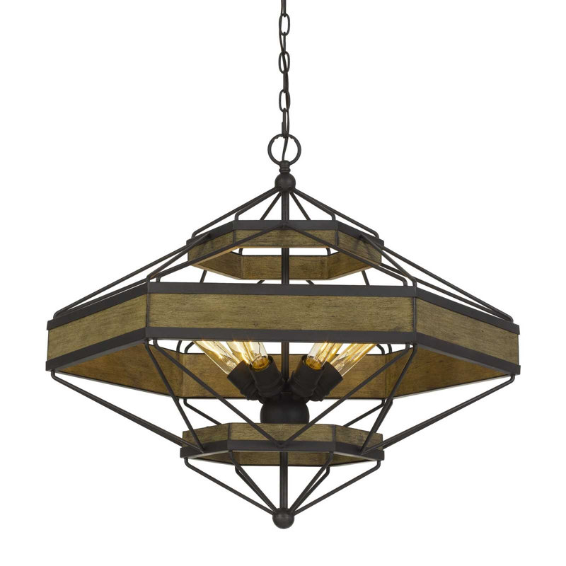 Lustre 6 lumières en bois de pin et en métal de couleur blanche et en bois
