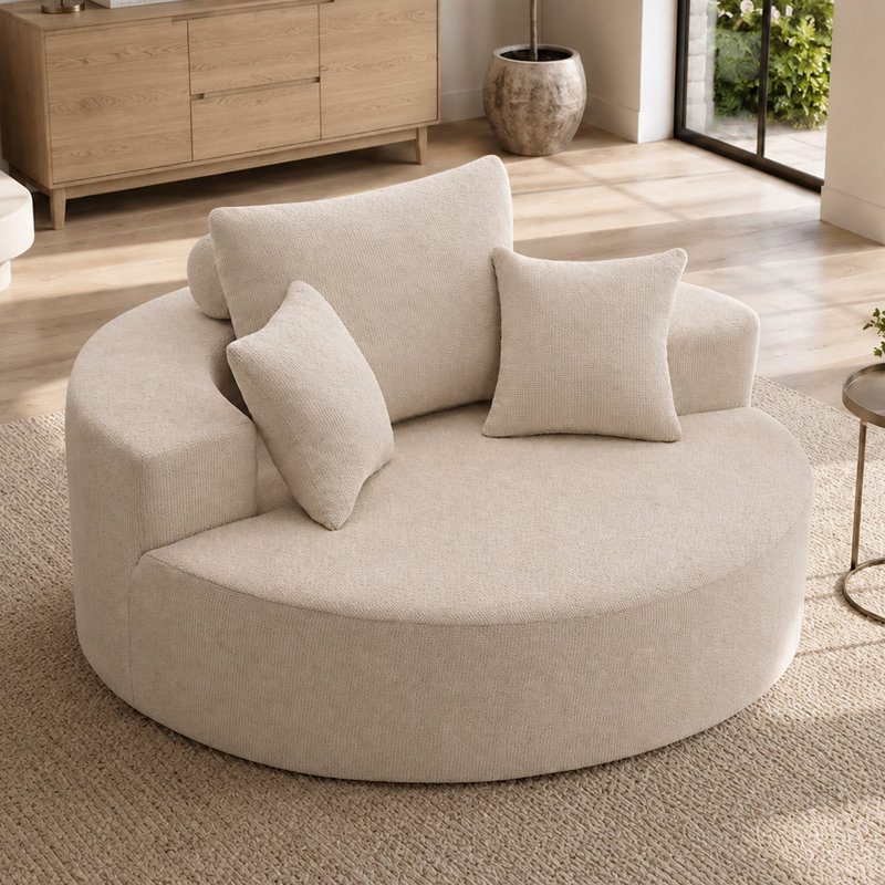 55" Oversized Boneless Swivel Round Pillow Back Sofa, Modern Comfy Lounge Seating, Beige