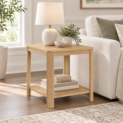 Rounded Corner End Table with Open Shelf and Wave Grain Legs