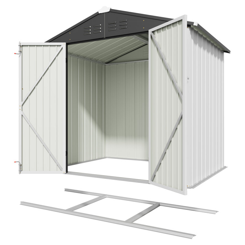 6 Ft. W X 4 Ft. D Metal Storage Shed With Floor Frame, White, White