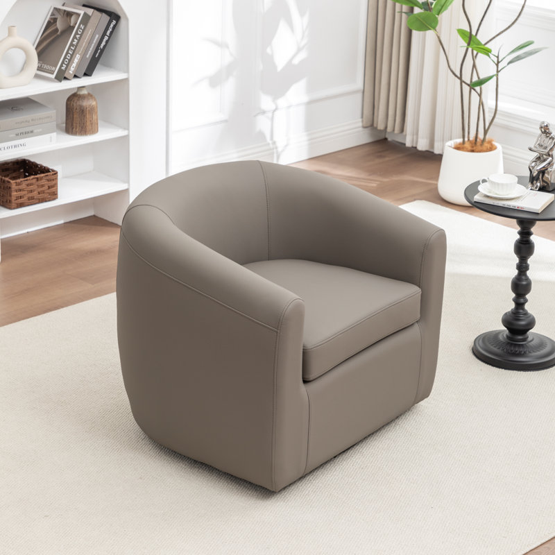 Morre Upholstered Swivel Barrel Chair, Gray