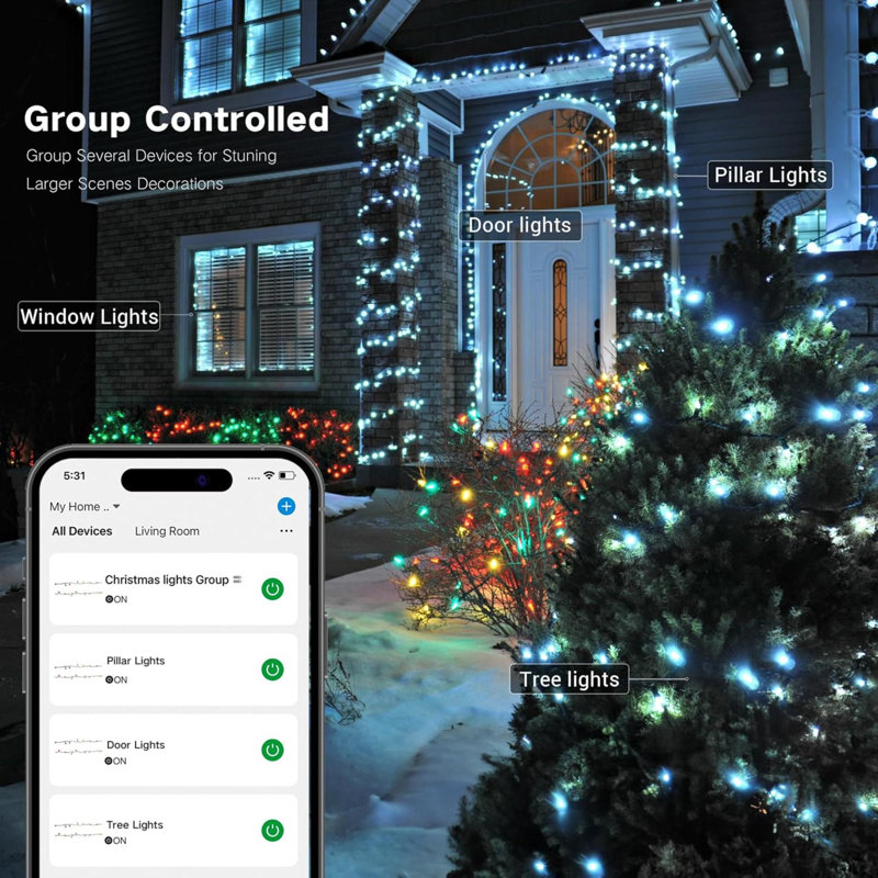 Smart Color Changing 65ft LED Christmas Tree Lights