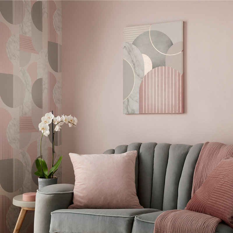 Art for the Home Pink & Grey Art Deco Geo Metallic Printed Canvas
