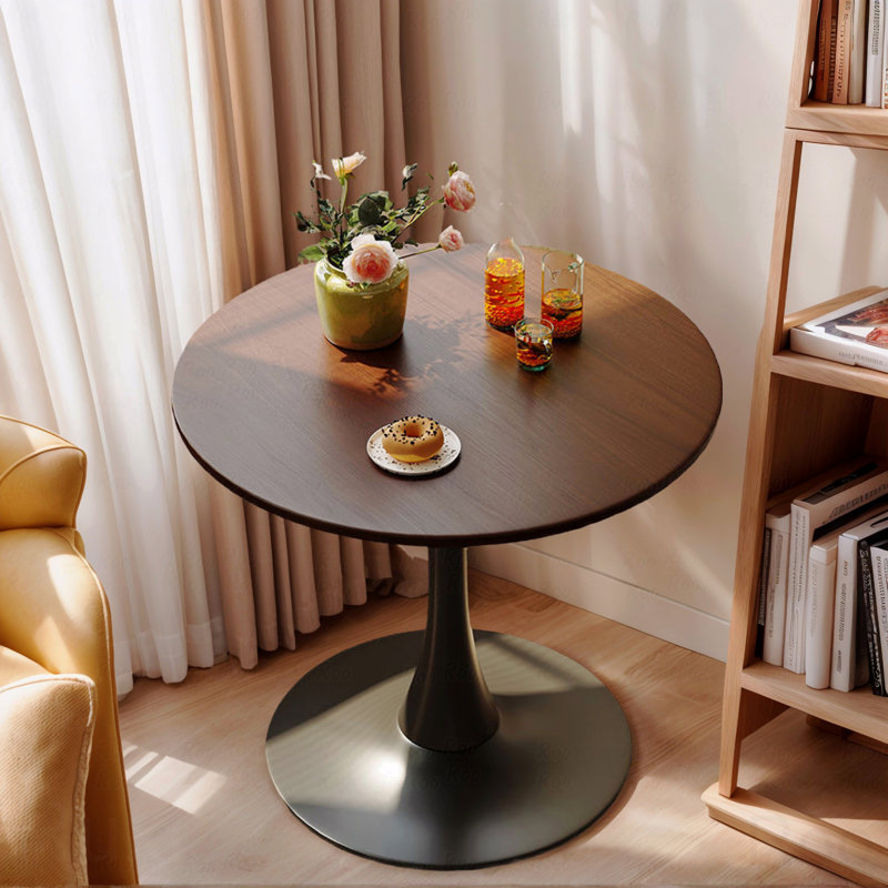 Modern Round Dining Table with Metal Pedestal Base, MDF Tabletop