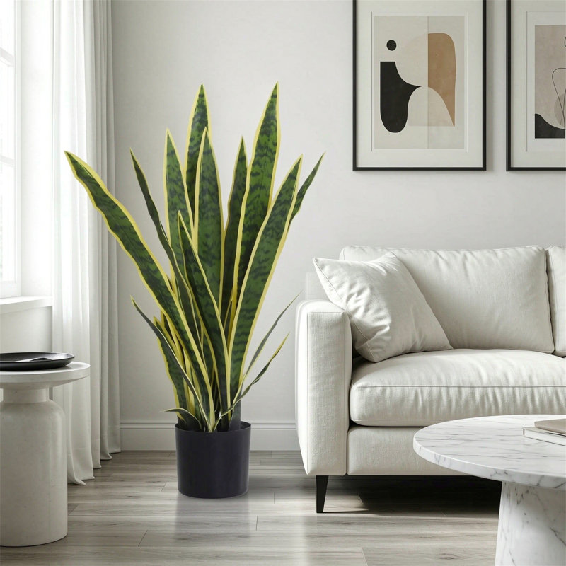 Artificial snake plant 21 variegated leaves fake plant in pot