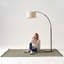 Lampe sur pied à DEL arquée moderne réglable de 76 po avec base en marbre noir et abat-jour tambour en tissu brun clair Logan, ampoule incluse-88993041-88993042