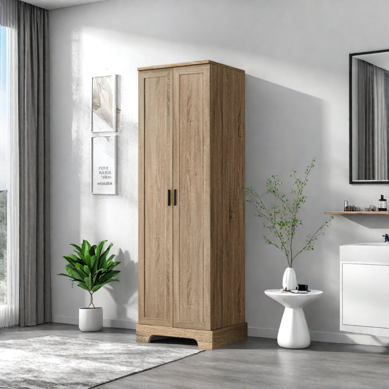 Armoire de rangement avec deux portes pour la salle de bain, Brun
