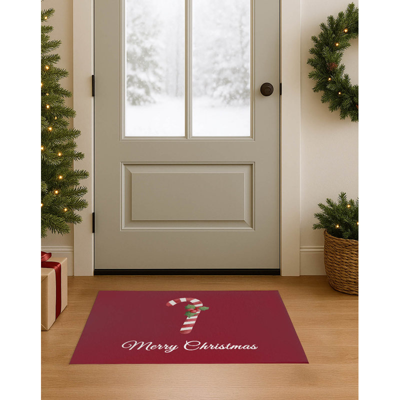 Paillasson antidérapant Merry Christmas, L 60 po x L 84 po, Rouge canneberge