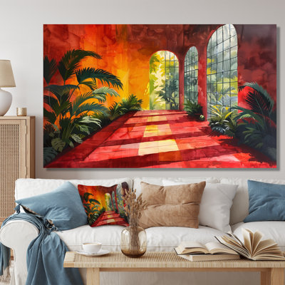 «Red Yellow Greenhouse Tropical Treasure - Greenhouse», reproduction d'art mural