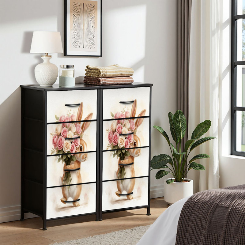 4 Drawer Dresser for Bedroom, Narrow Chest of Drawers, Wooden Top and Study Iron Frame 18"x37.5"-(WxH)