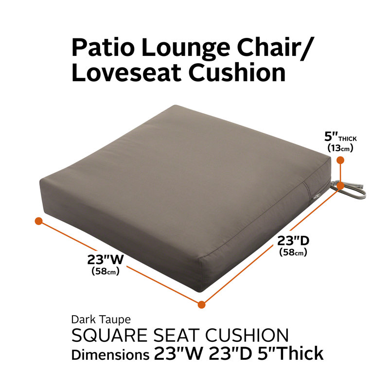 Jaylon Water-Resistant Patio Lounge Chair/Loveseat Cushion, 5" H x 23" W x 23" D, Dark Taupe