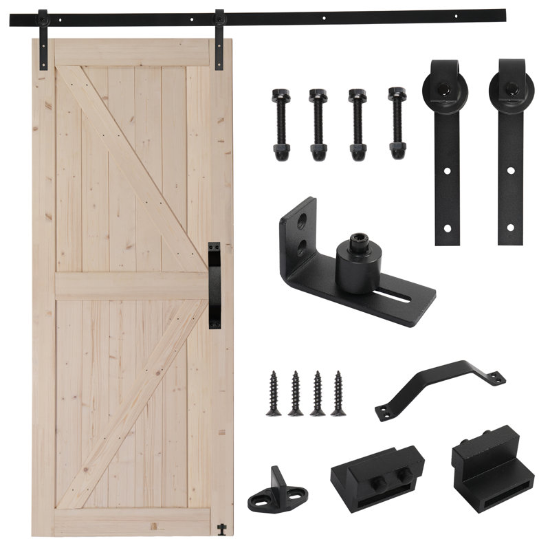 Porte de grange en bois à panneau non fini sans ensemble de quincaillerie d'installation, 36 po x 84 po