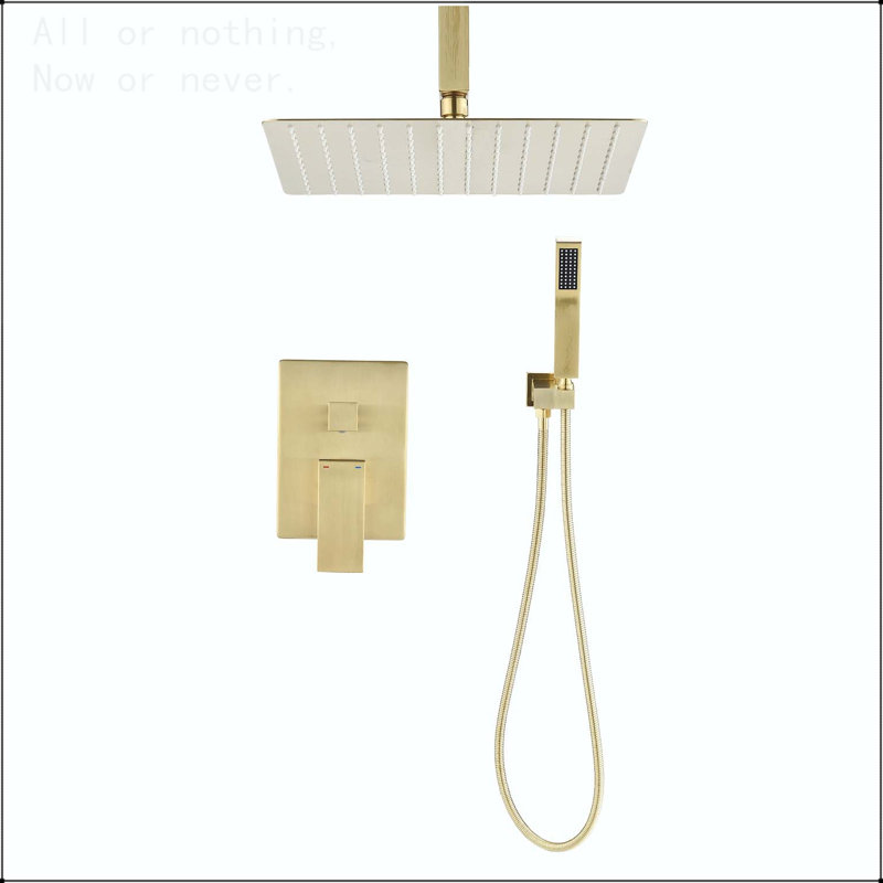 Système de douche de pluie au plafond 10 pouces avec douchette, Or