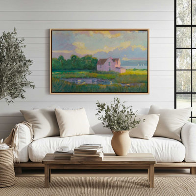 Pink Cottage Twilight Canvas Print in a Frame