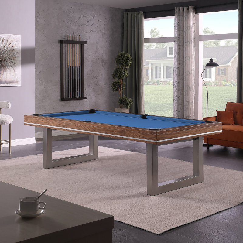 Table de billard en bois massif Harmony, 7 pi, Bleu électrique, Noyer naturel