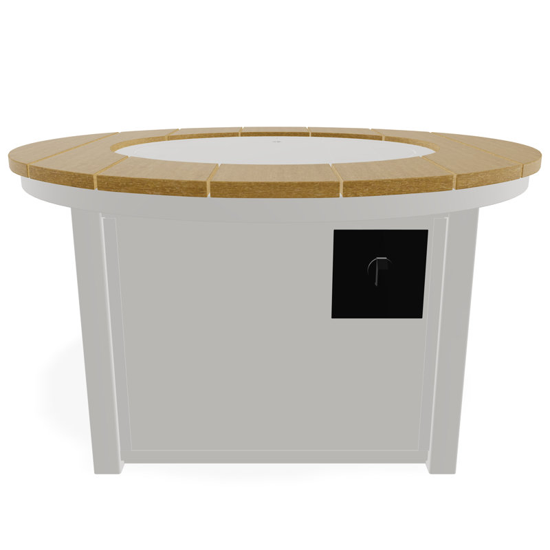42" Round Rustic Polymer Fire Table with Propane Shelf, Snow/Laguna