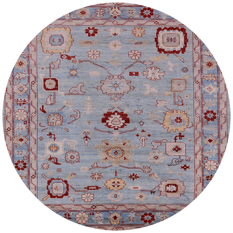 Tapis oriental bleu / rouge clair, Rond 4 pi