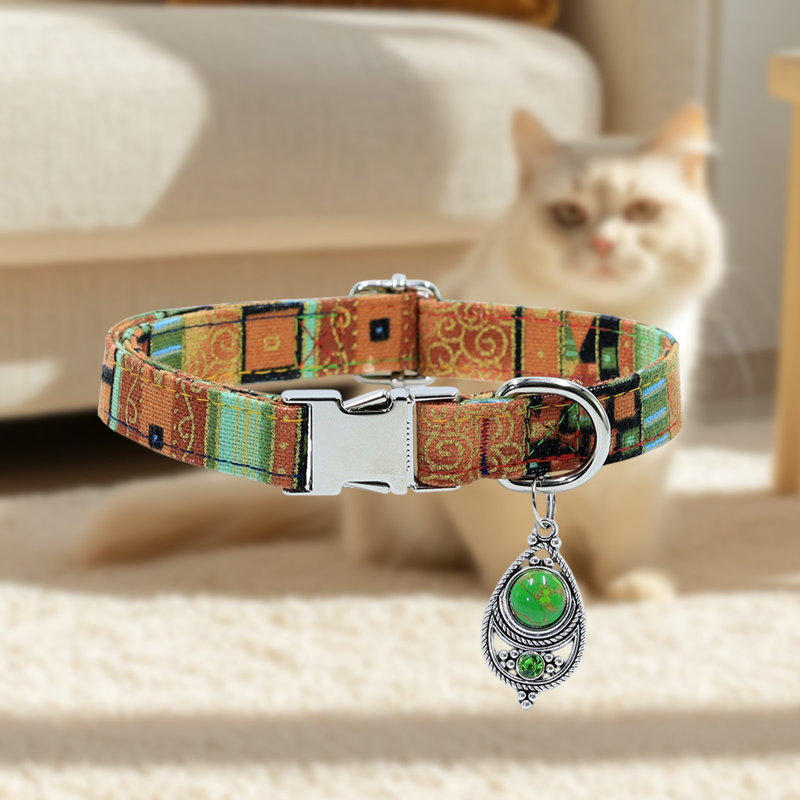 Collier réglable pour chien en nylon avec boucle de sécurité, 9,84 à 15,74 pouces, vert, Vert