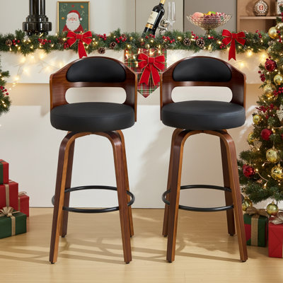 Curved Wood Swivel Barstools-PU Leather best for kitch island,home bar and workspaces by Corrigan Studio