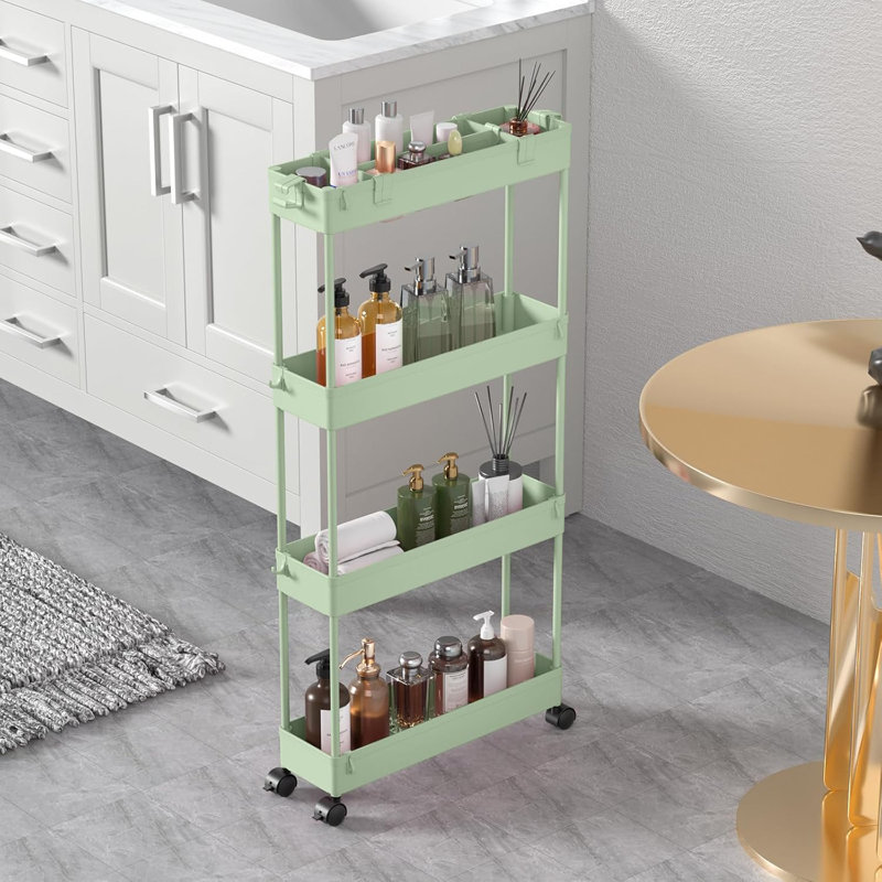 Chariot de rangement mince et roulant, unité de rangement mobile à 4 niveaux, H 38,7 po x l 15,3 po x P 4,9 po, Vert