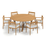 Lido & Oxford Round 6 - Person 67" Long Teak Dining Set with Cushions