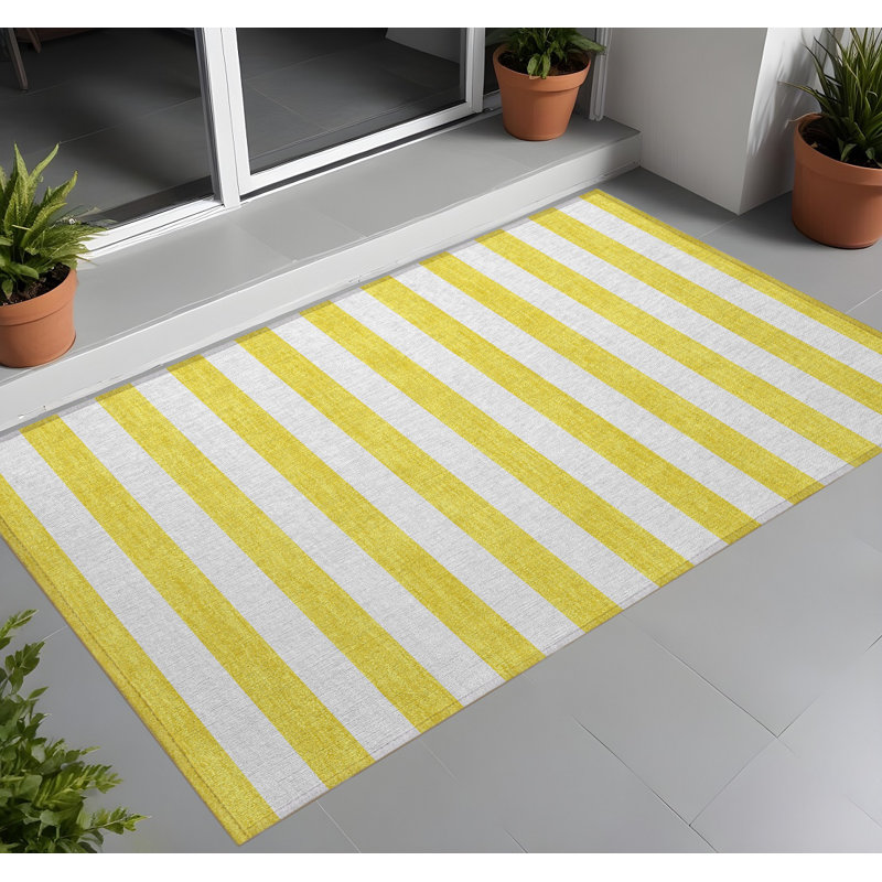 Tapis extérieur lavable rayé jaune et blanc 3 pi x 5 pi