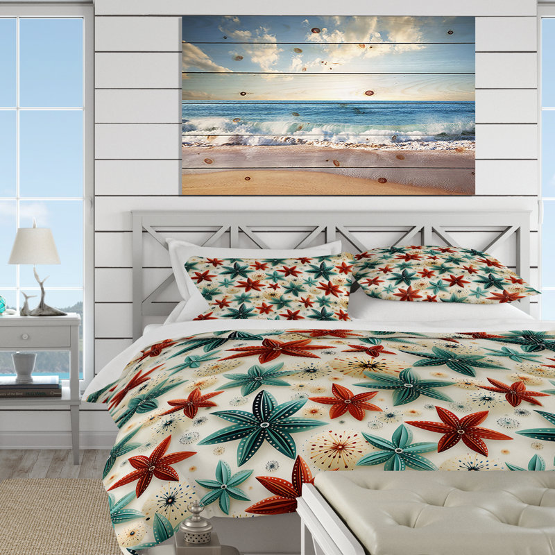 Ensemble de housse de couette Coastal Starfish Symmetry, Housse de couette simple + 1 taie décorative stan