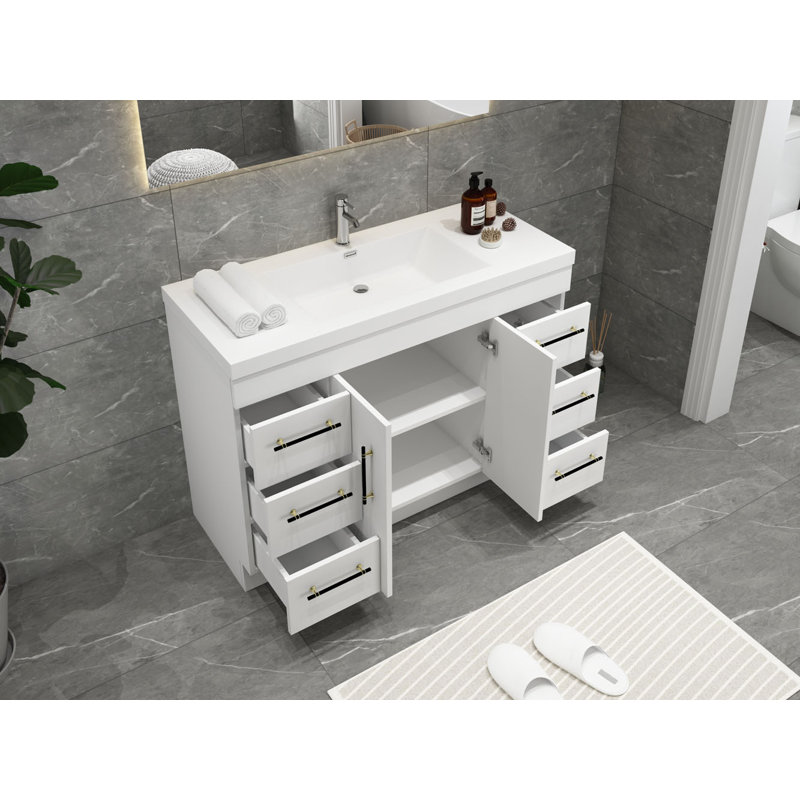 Ensemble de meuble-lavabo simple 48 po Carliss, Blanc lustré, Noir