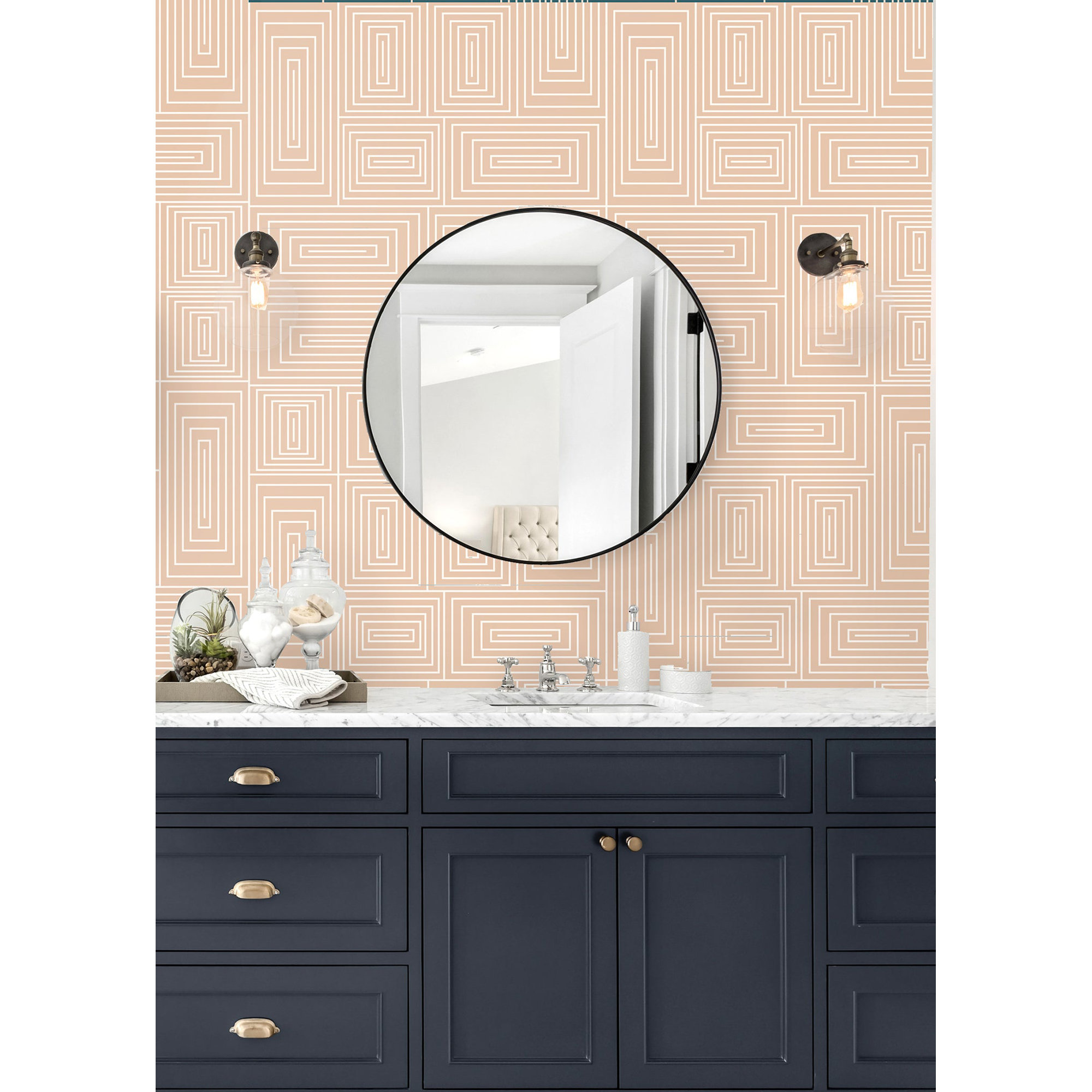 Nia Geometric Peel & Stick Wallpaper, Peach/Cream, Self-adhesive