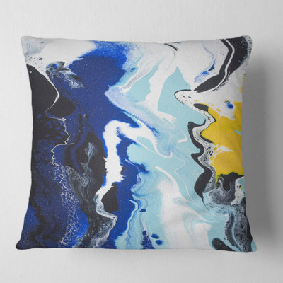 Abstract Yellow and Blue Waves - Modern Printed Pillow