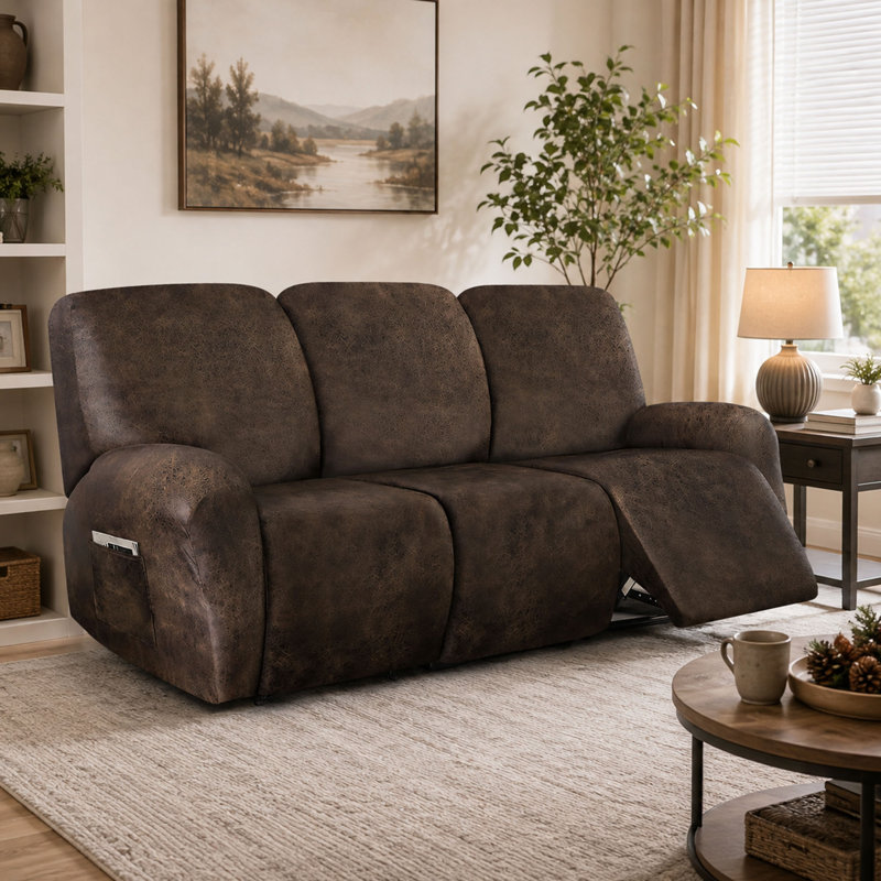 Housse pour canapé inclinable 3 places, tissu extensible d'aspect cuir