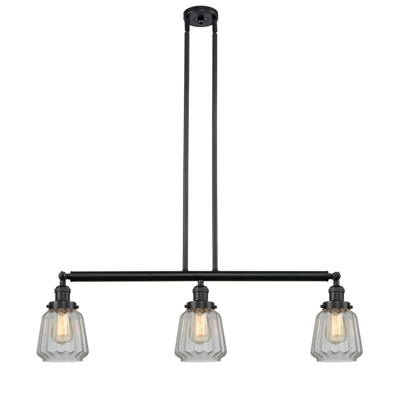 Luminaire suspendu linéaire à 3 lumières pour îlot de cuisine Vinson, Transparent, Noir mat, Ampoule DEL 6 watts Vinage