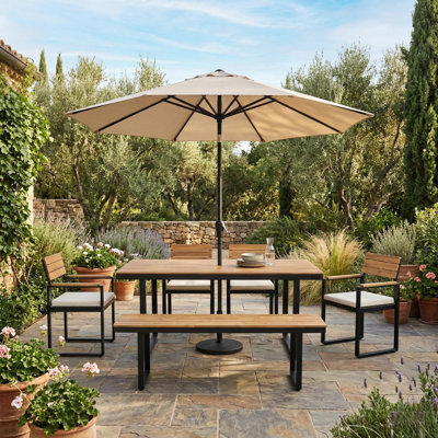 7 - Person Acacia Patio Dining Set with Rectangular Table and Bench