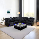 Black Breathing Leather Electric Sectional Recliner Sofa Set