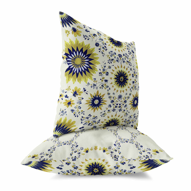 Delightful Dandelions Reversible Throw Pillow, Blue/Olive Floral/Geometric, 16"H x 16"W
